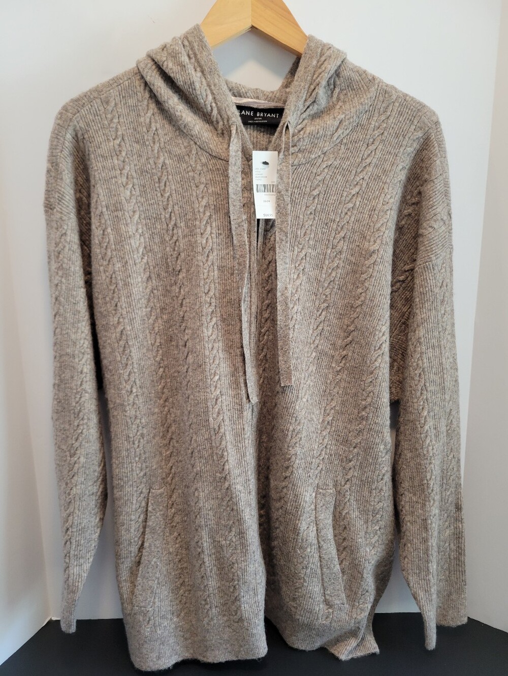 Lane Bryant Cable Knit Zip-Front Hoodie Cardigan Oatmeal Womens Plus 22/24 NWT